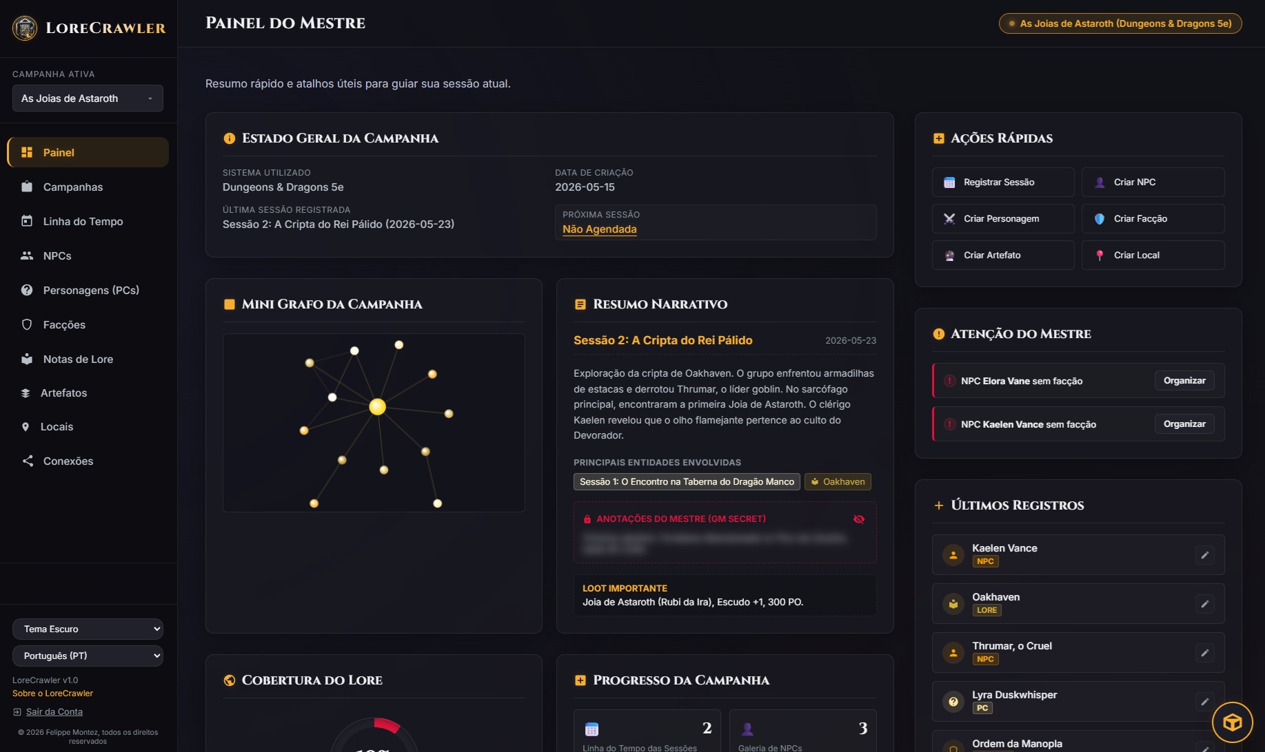 LoreCrawler Dashboard Mockup